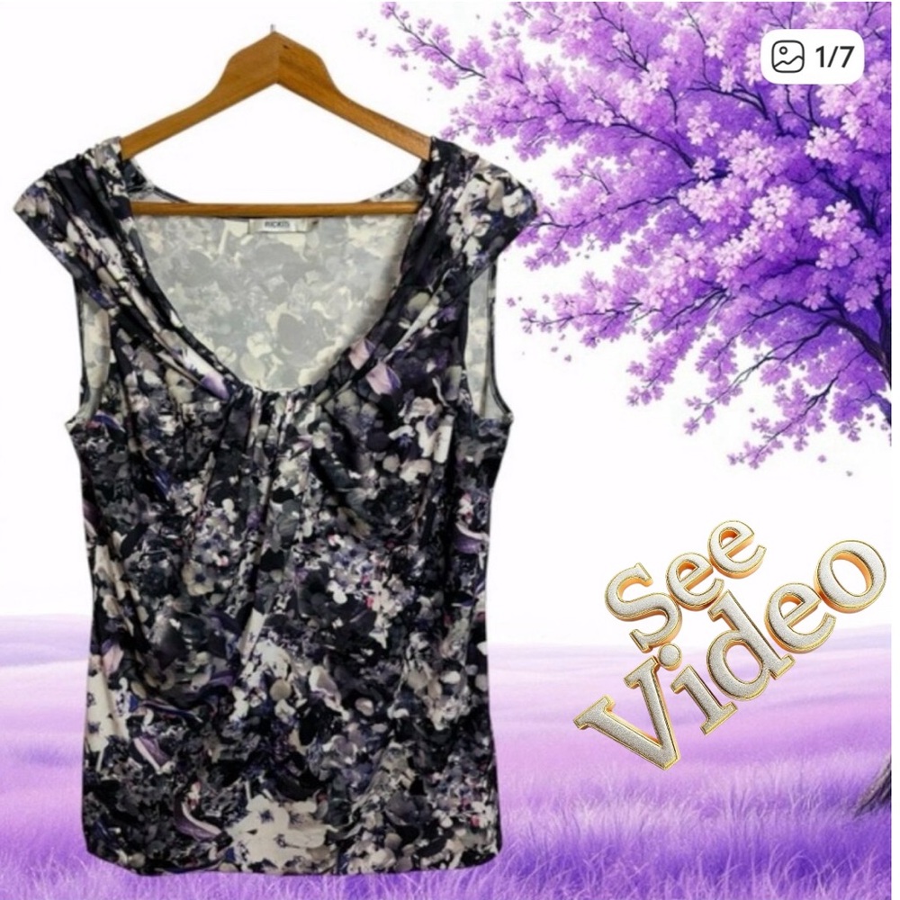 👛 (ANY 2/$20) RICKI’S Cap Sleeve Ruched Purple-White-Pink Floral Top, Medium